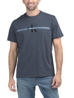 CALVIN KLEIN Ink Short Sleeve Tape Repeat Layered Logo Crew Neck Tee